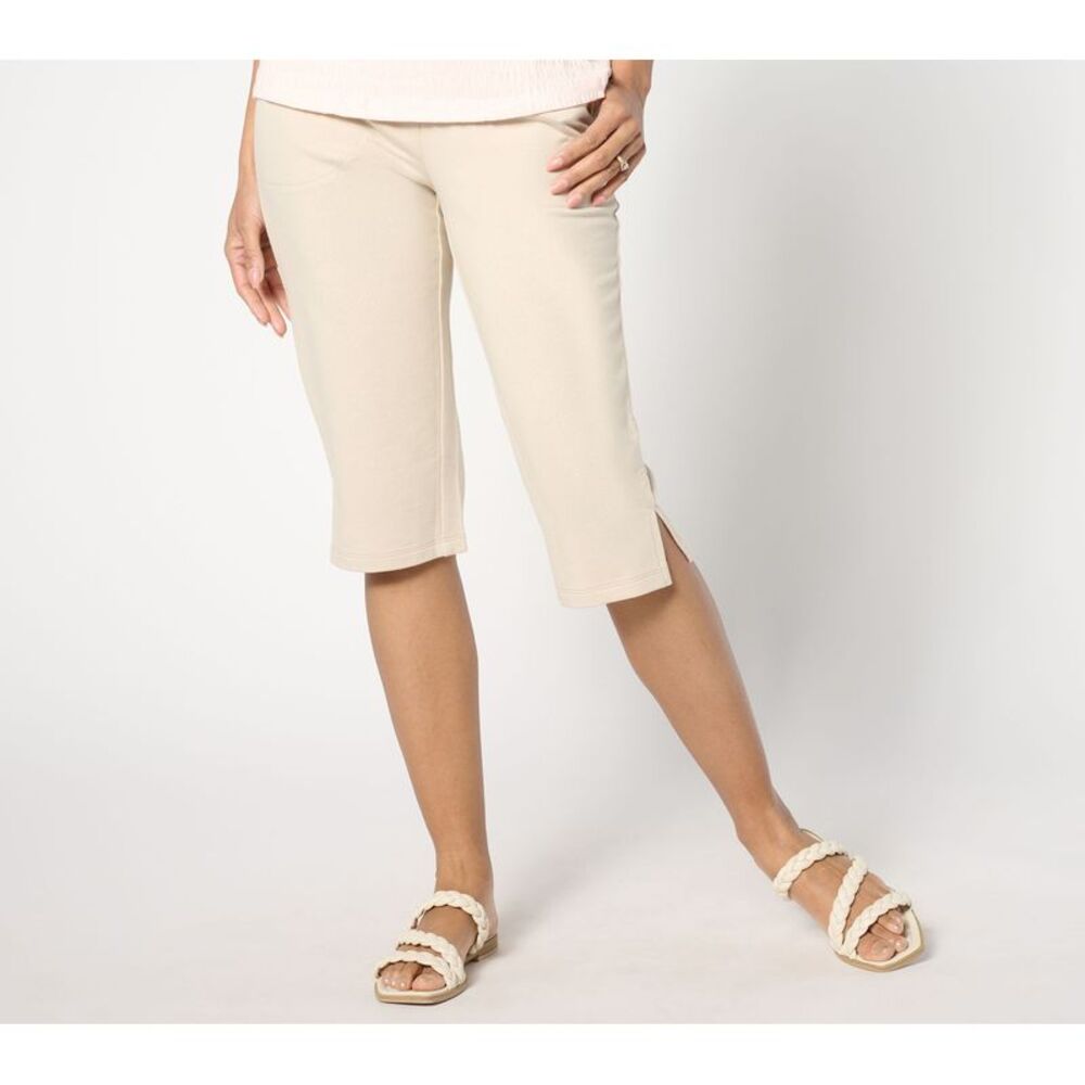Denim & Co. Women's Plus Sz Pants 1X Beach French Terry Skimmer Brown